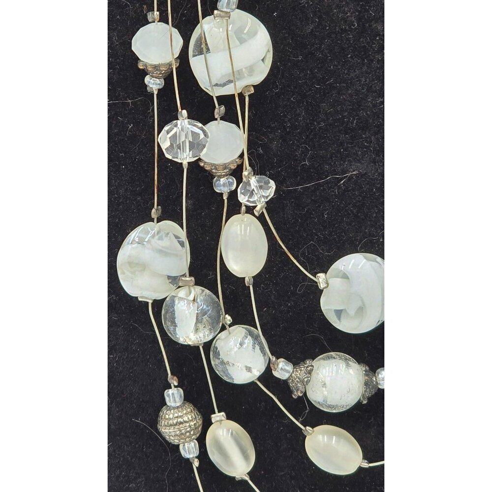 Vintage Multi-Strand Beaded Necklace w/ Different Styles of White Art Glass - Picture 4 of 7